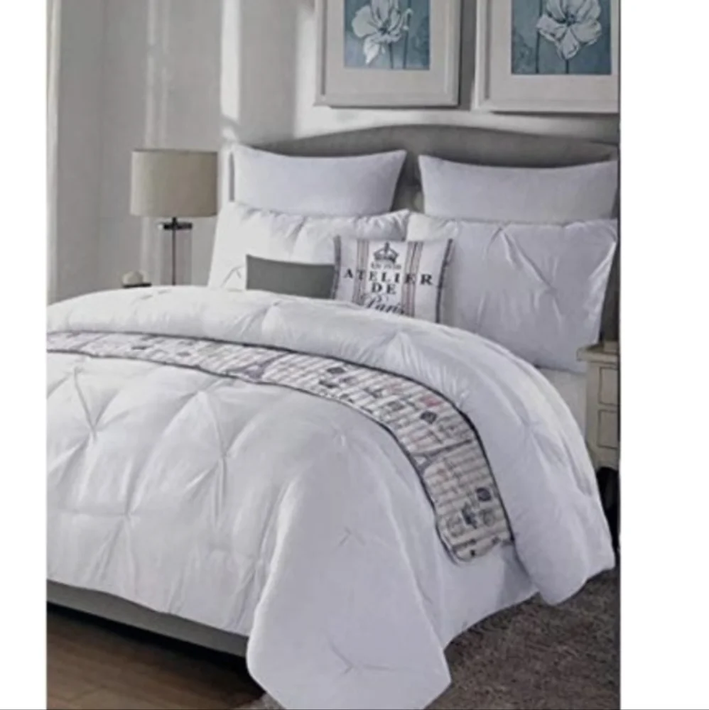 New Envogue Light Gray Pintuck Full / Queen Duvet Set